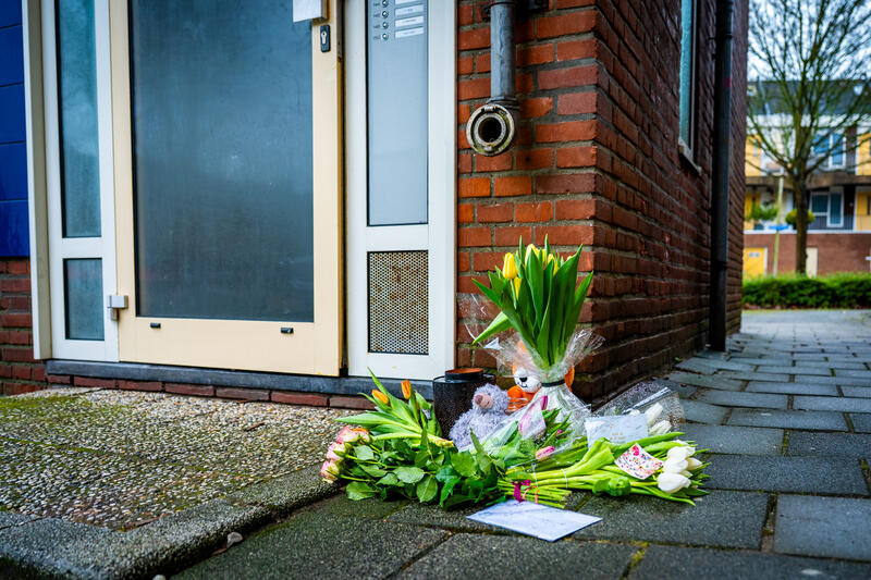 Flowers at the home of murdered woman in Leiderdorp